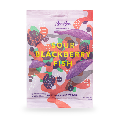 BonBon Fish - sour blackberry Swedish Candy 5.2oz (150g)