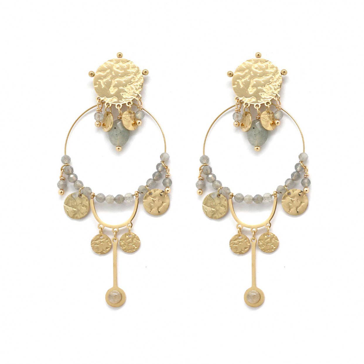 LIZOU - Labradorite 24K Gold Plated Dangle Earrings -French Flair Collection
