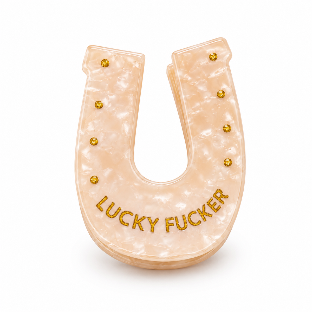 Chez Gagné - Lucky Fucker - Horseshoe Acetate Hair Claw Clip, Funny Gift