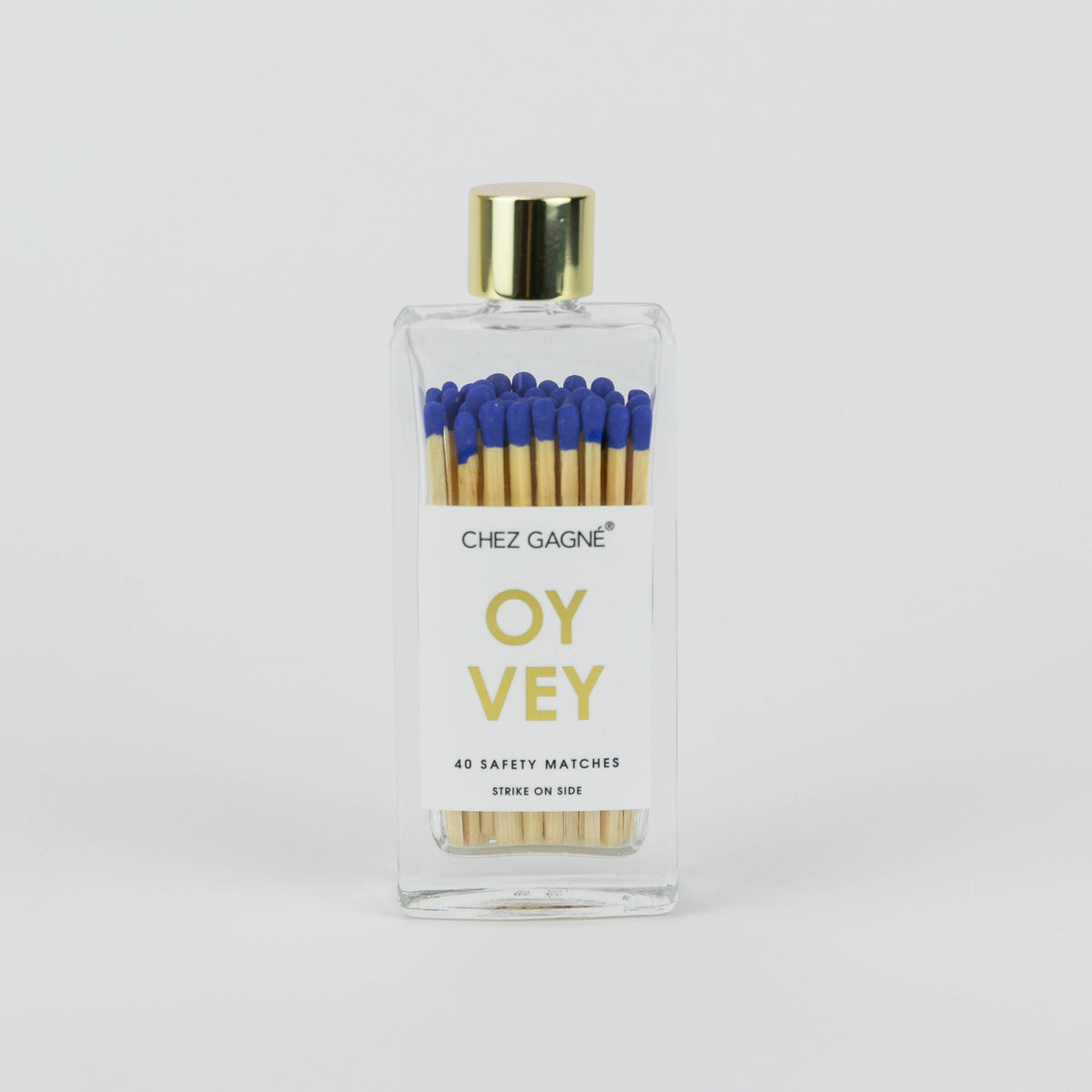 Chez Gagné - Oy Vey - Glass Bottle Safety Matches, Royal Blue, Funny Gift