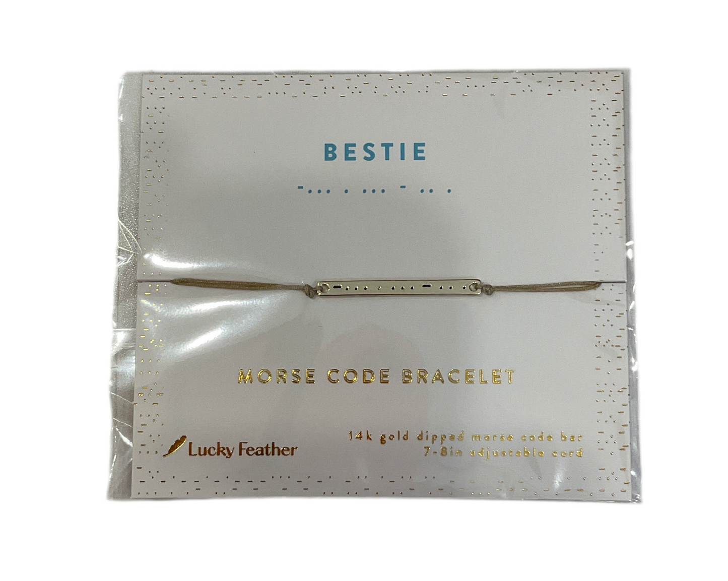 Lucky Feather- Morse Code bracelet- Bestie