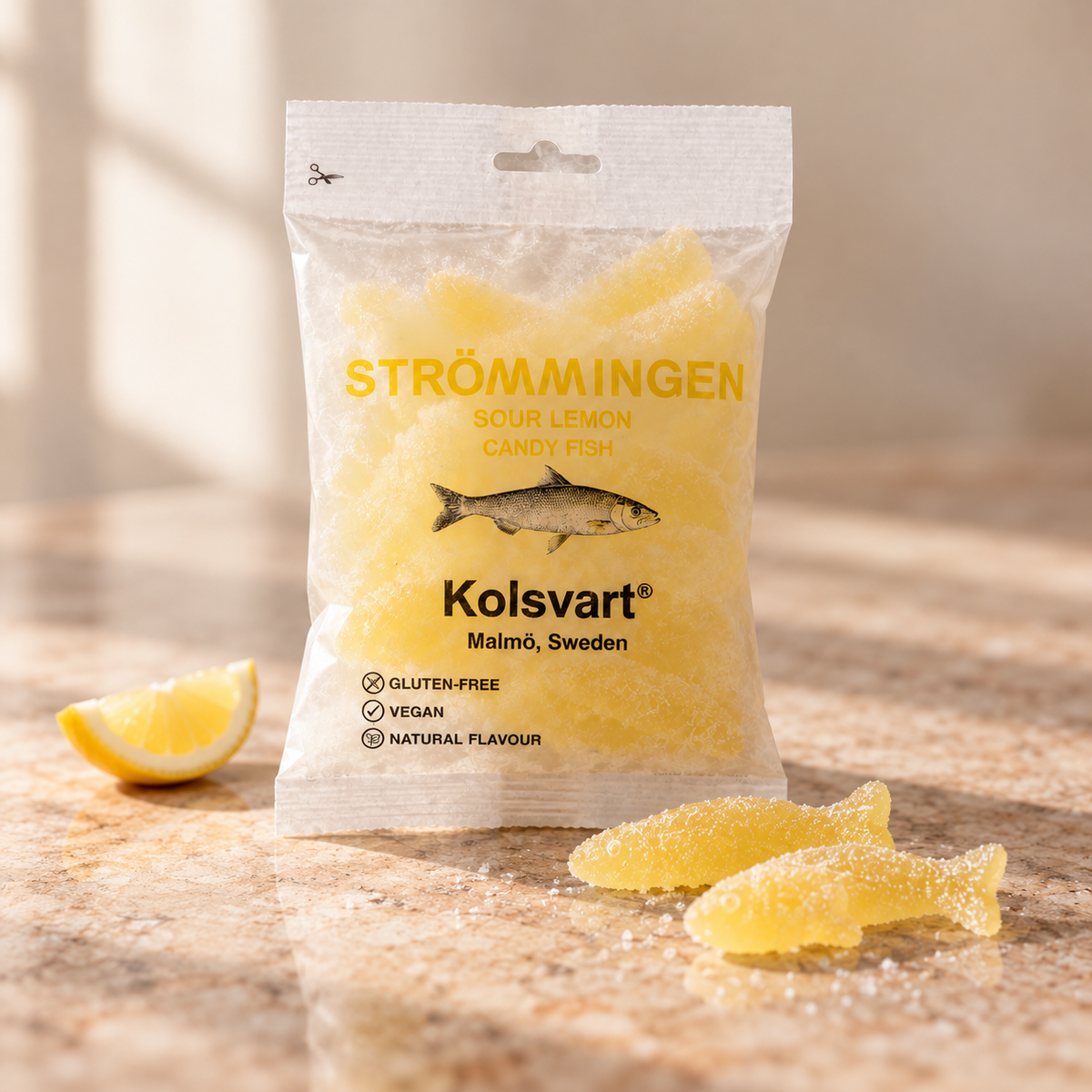 Casacella Foods - Kolsvart Strömmingen Sour Lemon Candy Fish