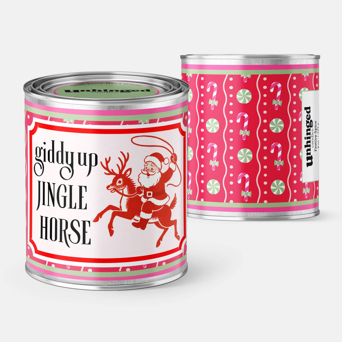 Unhinged Candles - Giddy Up Jingle Horse Christmas Soy Candle: 8oz Half Pint