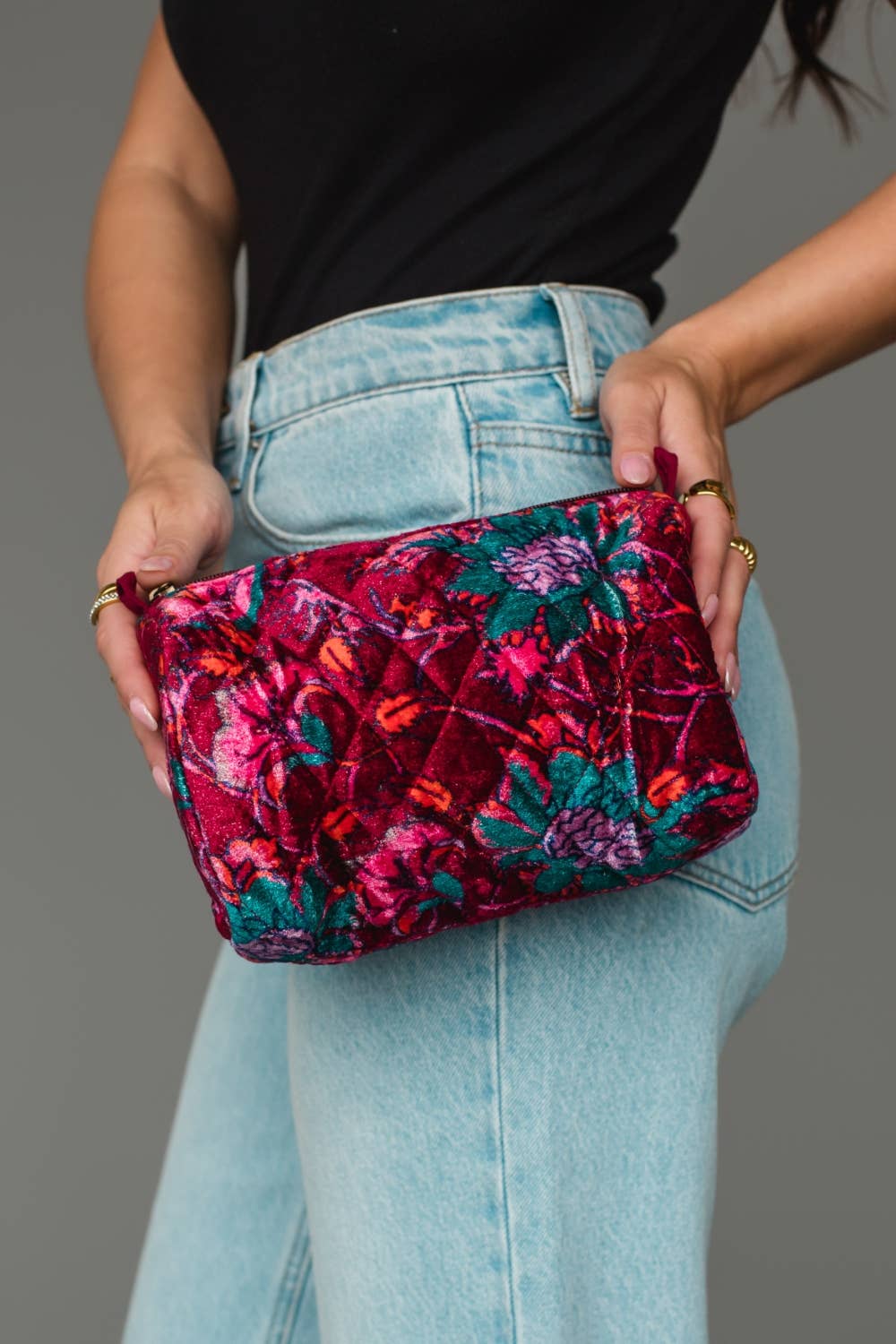 Panache Apparel Co. - Burgundy & Multicolored Floral Travel Pouch
