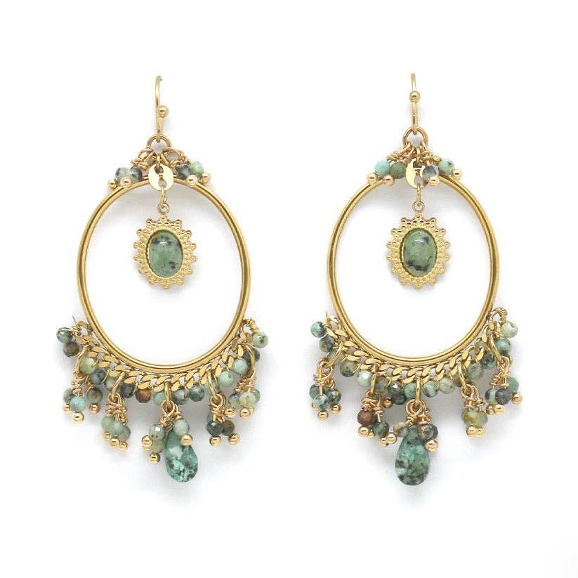 LIZOU - African Turquoise and Chain Dangle Earrings