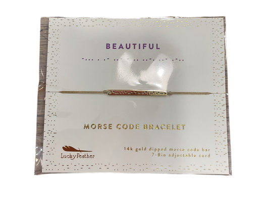 Lucky Feather- Morse Code Bracelet- Beautiful