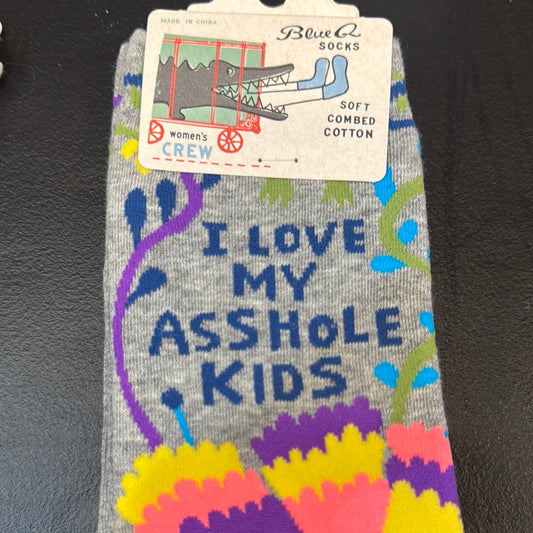 Blue Q I love my asshole kids woman’s crew socks