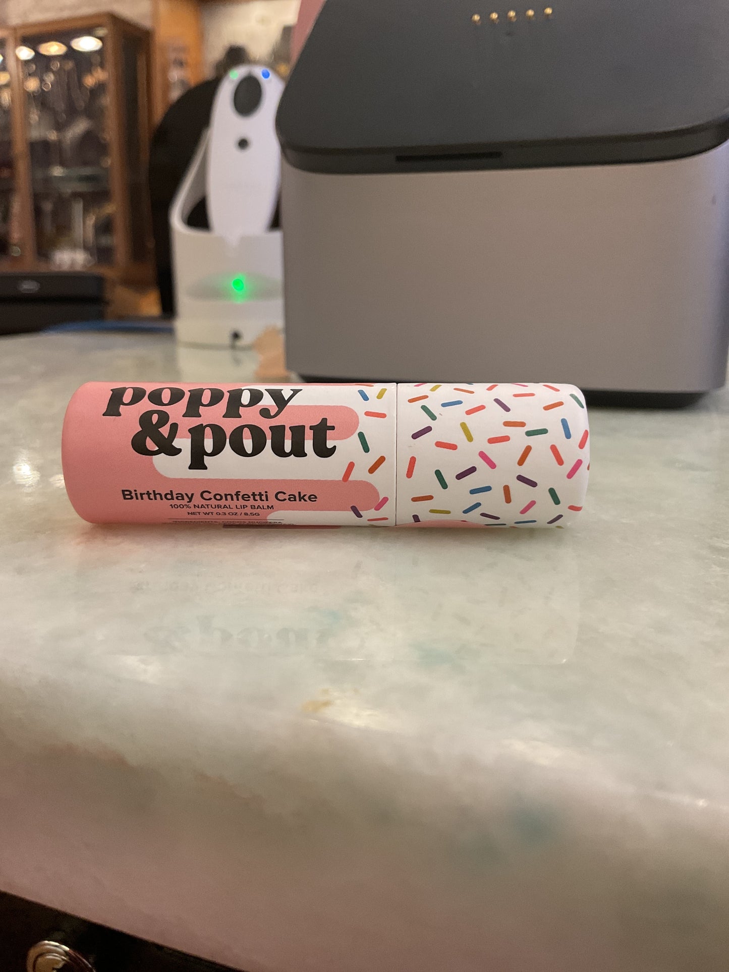 Poppy & Pout bday cake lip balm pink