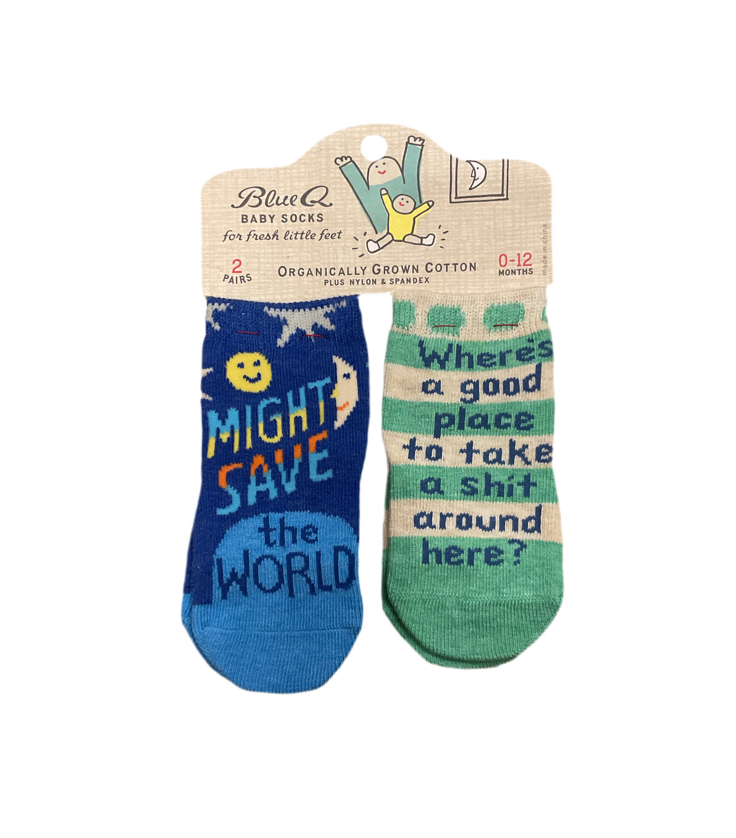 BLUE Q SAVE WORLD TAKE SHIT BABY SOCKS