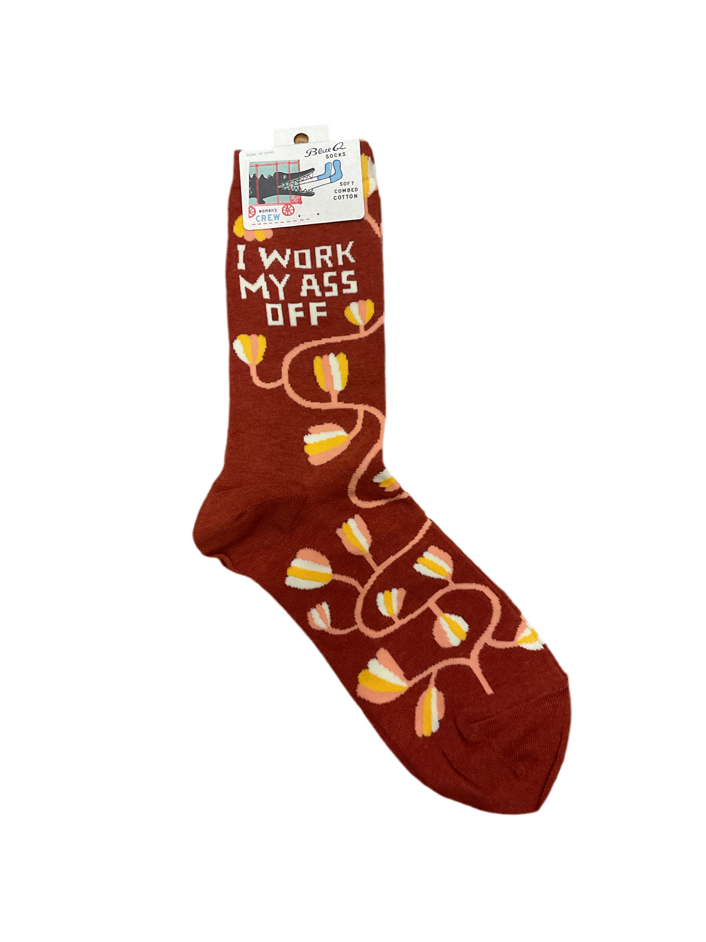 BLUE Q WORK MY ASS OFF WOMANS CREW SOCKS