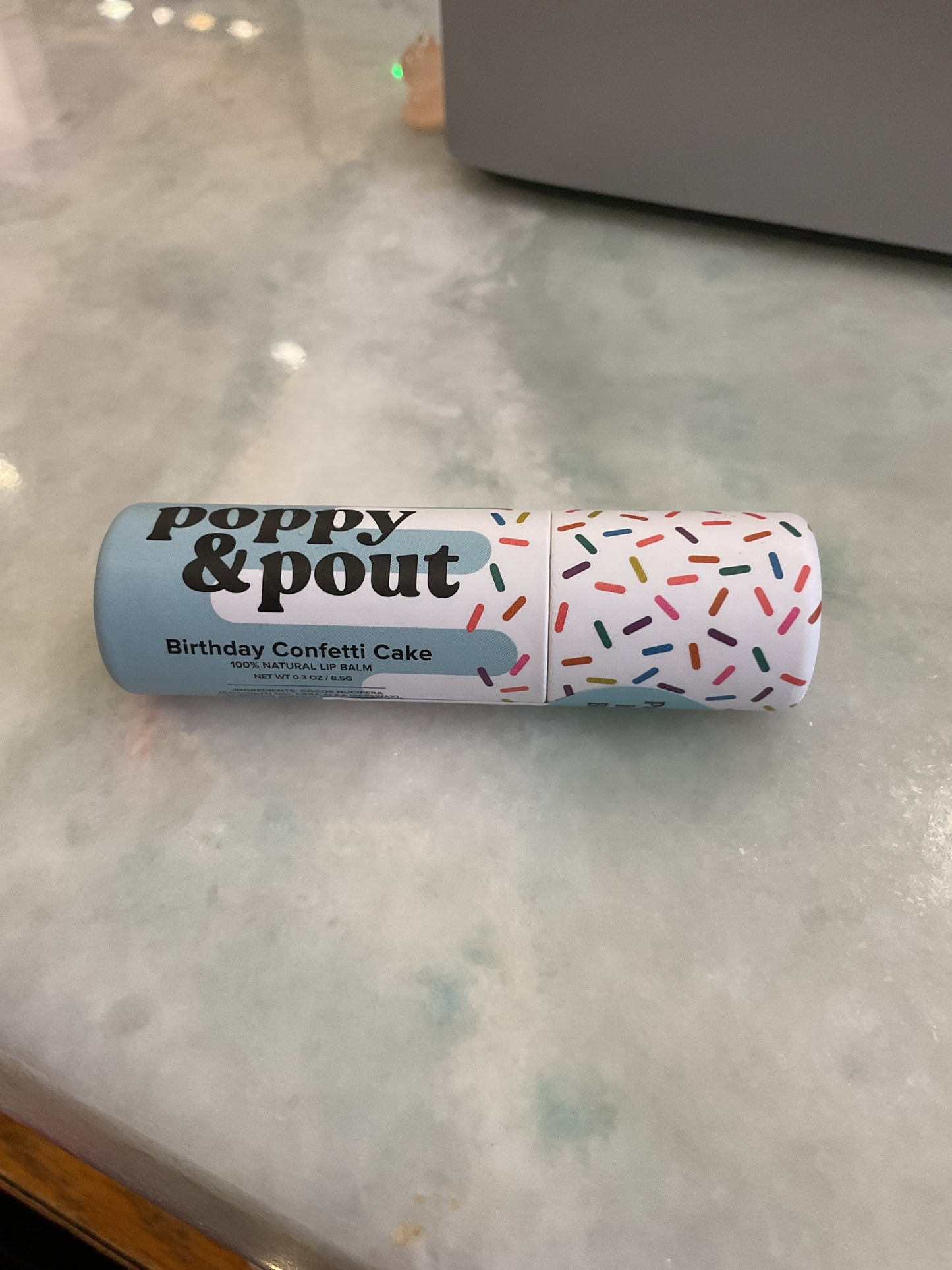 Poppy & Pout Bday cake lip balm blue
