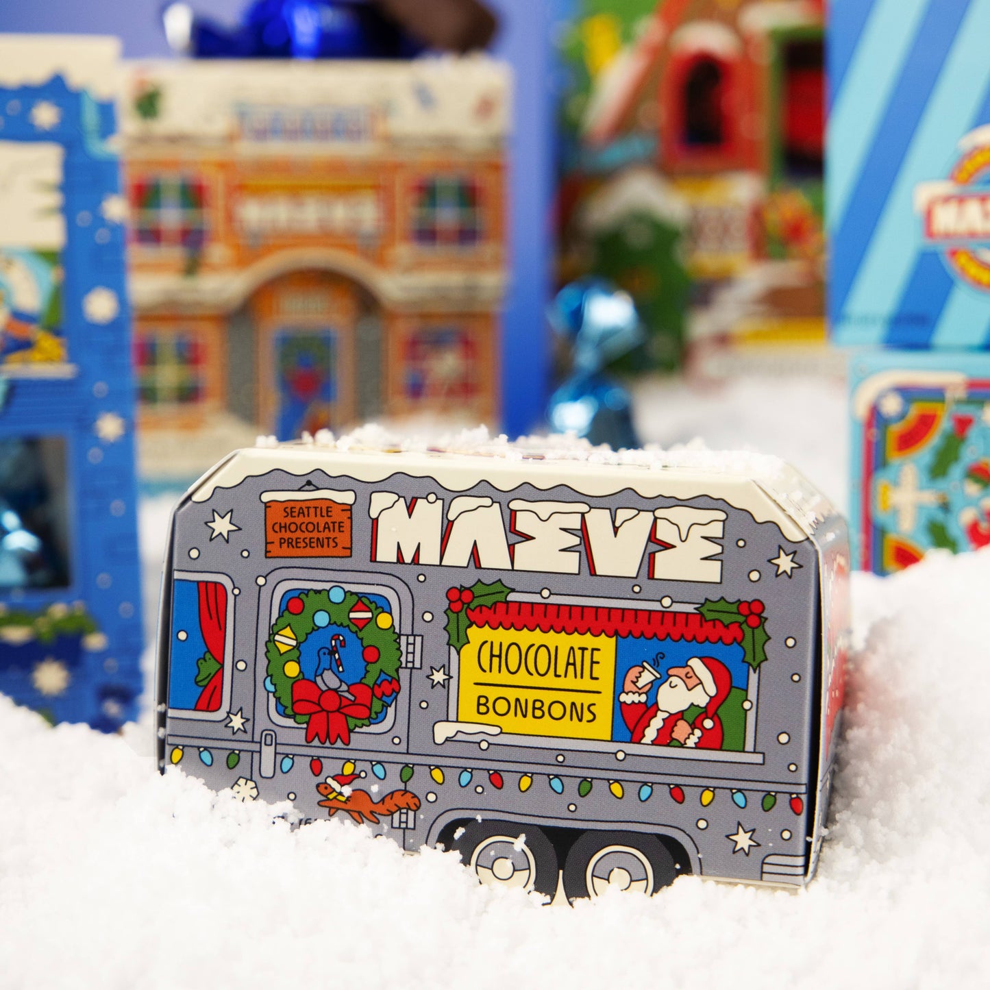 Seattle Chocolate Presents Maeve - NEW! Holiday - Santa's Camper Bonbon Box - 2.2oz