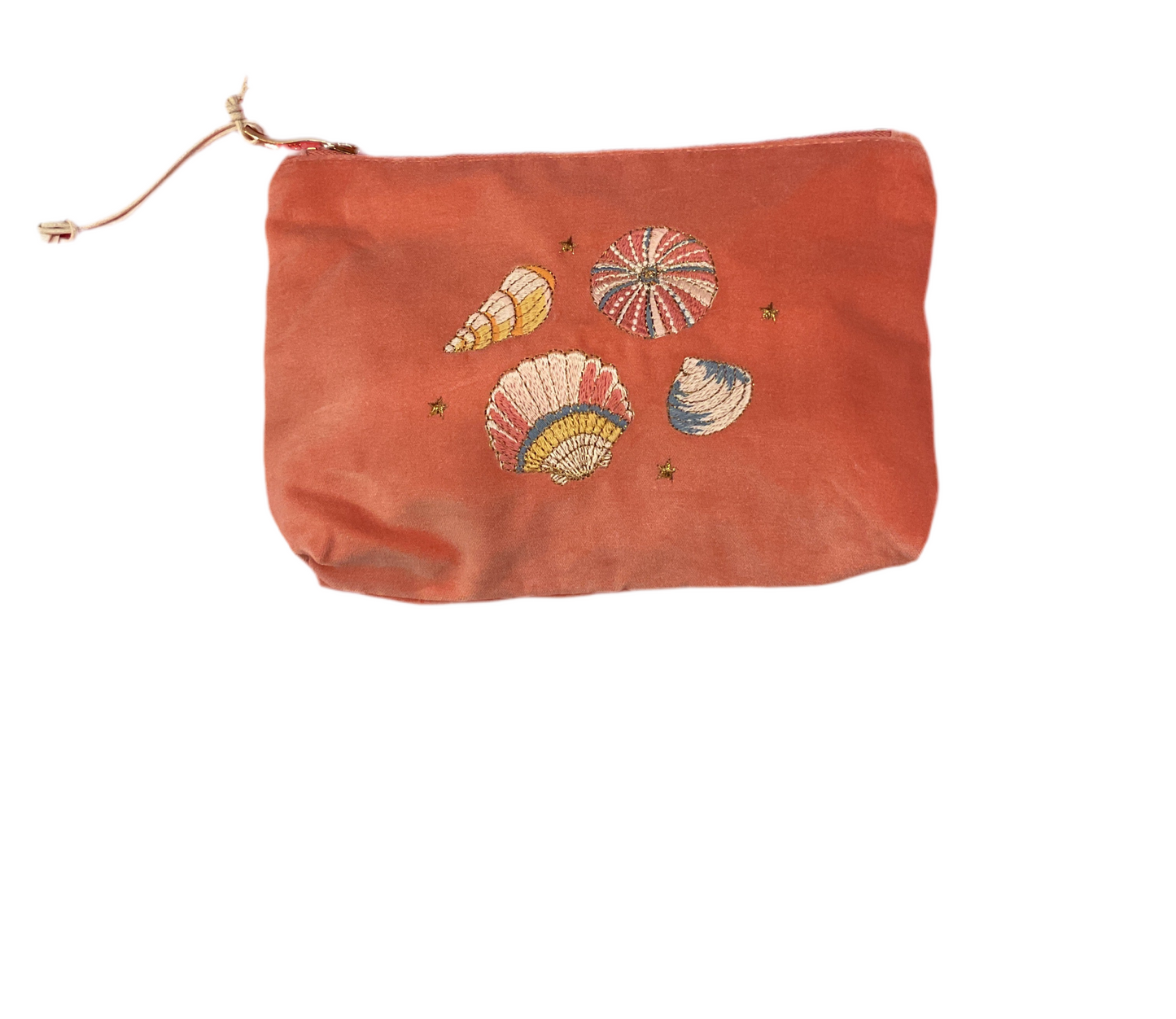 Elizabeth Scarlett- Seashell Velvet Mini Pouch - Coral