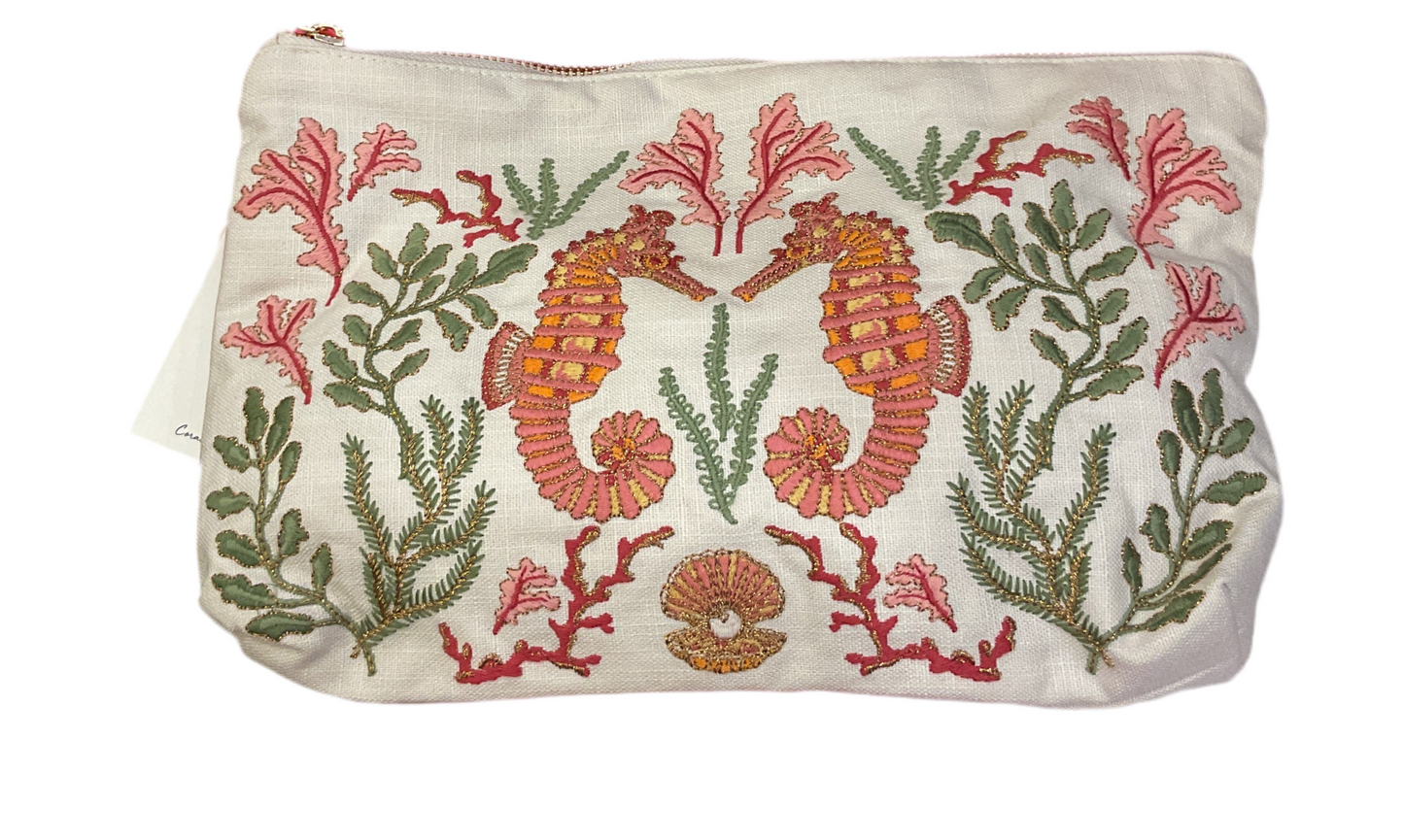 Elizabeth Scarlett- Coral Seahorse Cotton Everyday Pouch