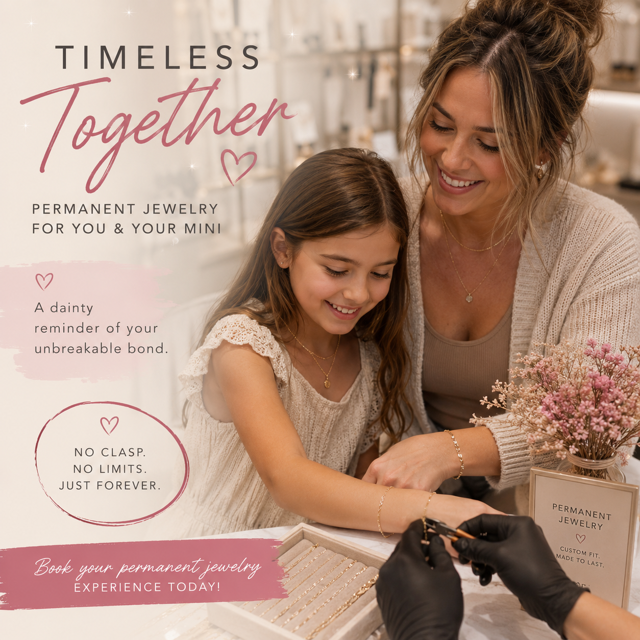 Back to school Permanent Jewelry Special – 2 Bracelets for $60| stainless steel only| 10% off all other bracelets and charms