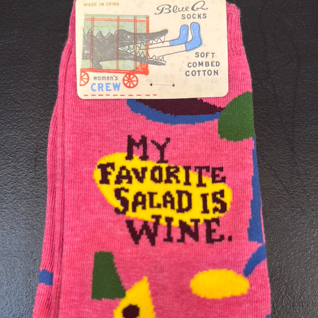Blue q my favorite salad is wine woman’s crew socks