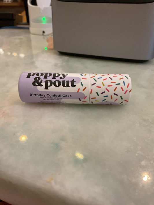 Poppy & Pout bday cake lip balm purple