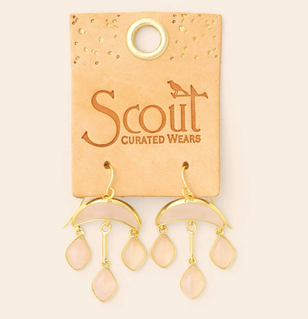 Scout- Stone Crescent Drop Earring- Rose Quartz/ Gold