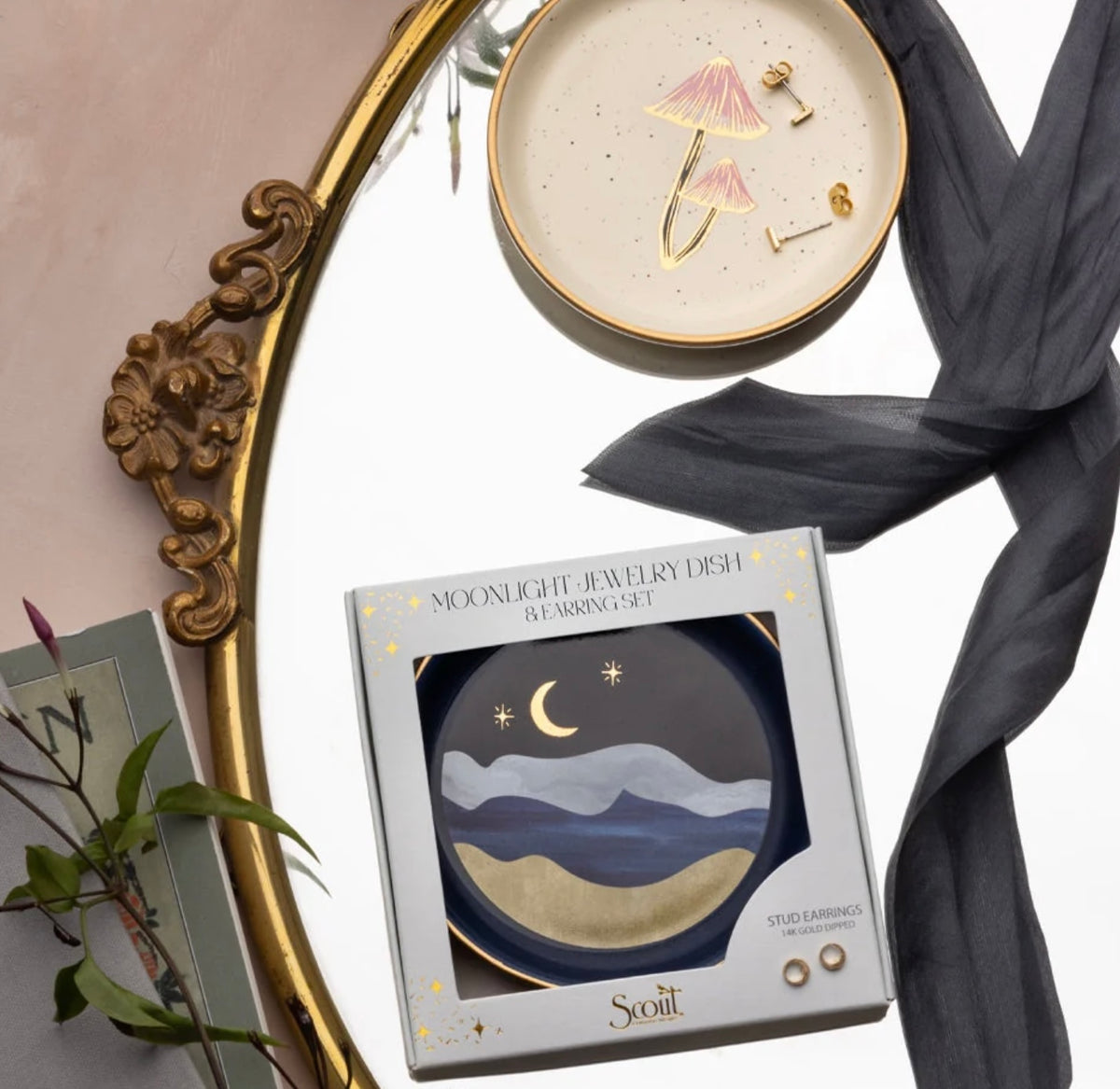 Scout- Jewelry Dish & Stud Earring Set- Crescent / Black