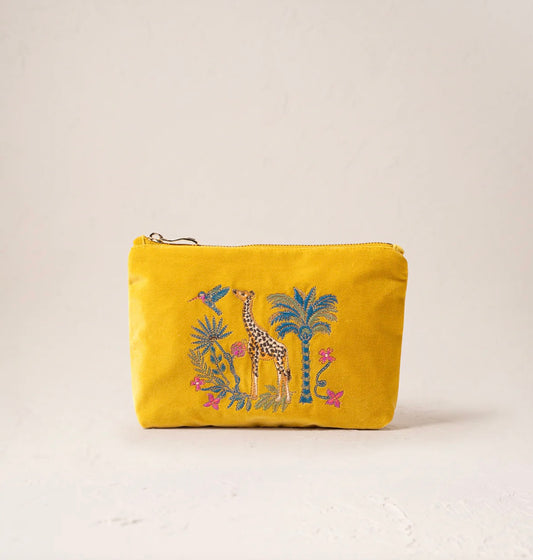 Elizabeth Scarlett- Wild Giraffe Palm Mustard Yellow Mini Pouch