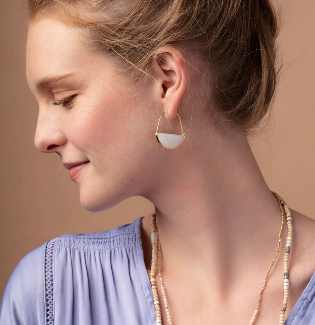 Scout- Stone Prism Hoop Earring- Opalite / Gold