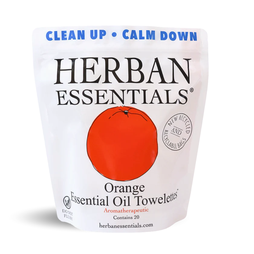 Herban Essentials - Orange Towelettes - 20 Individual Essential Oil Wipes
