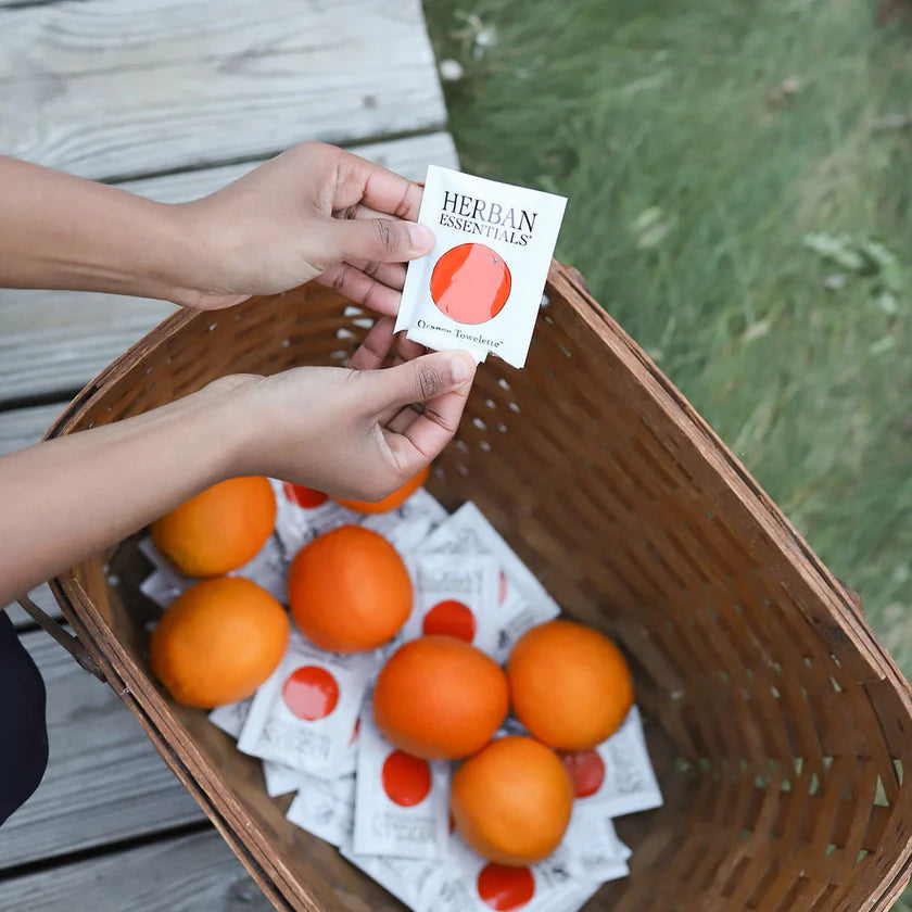 Herban Essentials - Orange Towelettes - 20 Individual Essential Oil Wipes