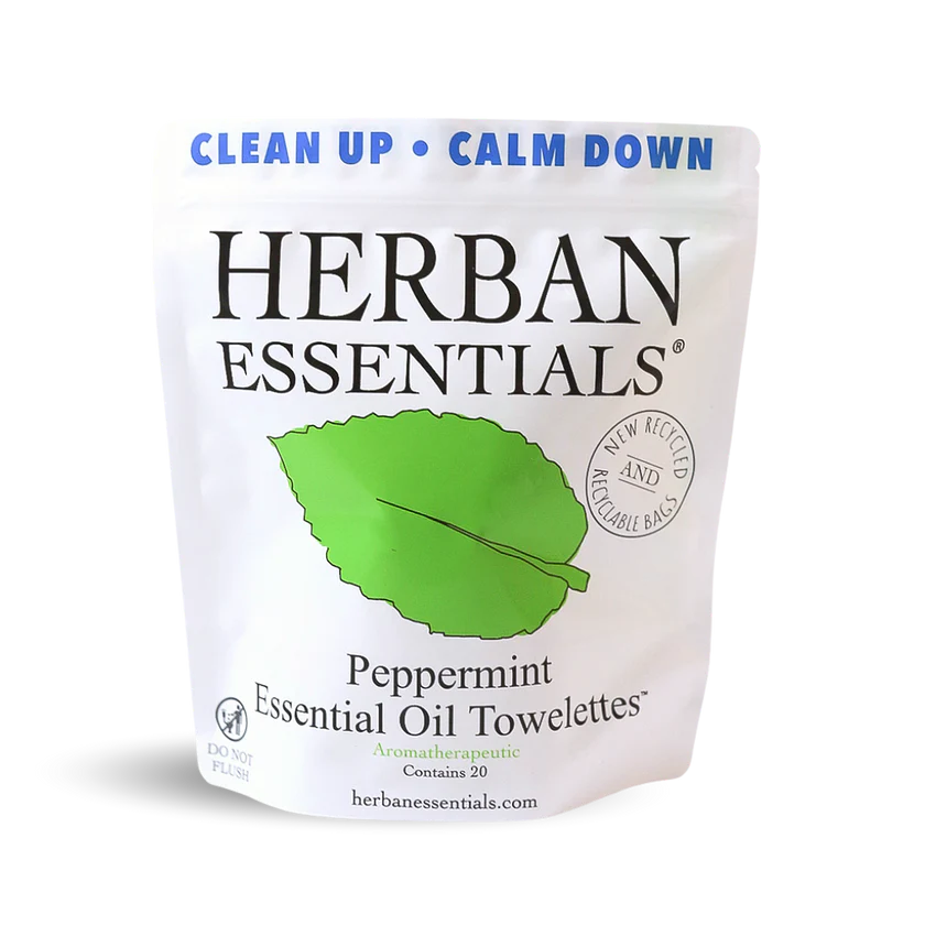 Herban Essentials - Peppermint Towelettes - 20 Individual Essential Oil Wipes