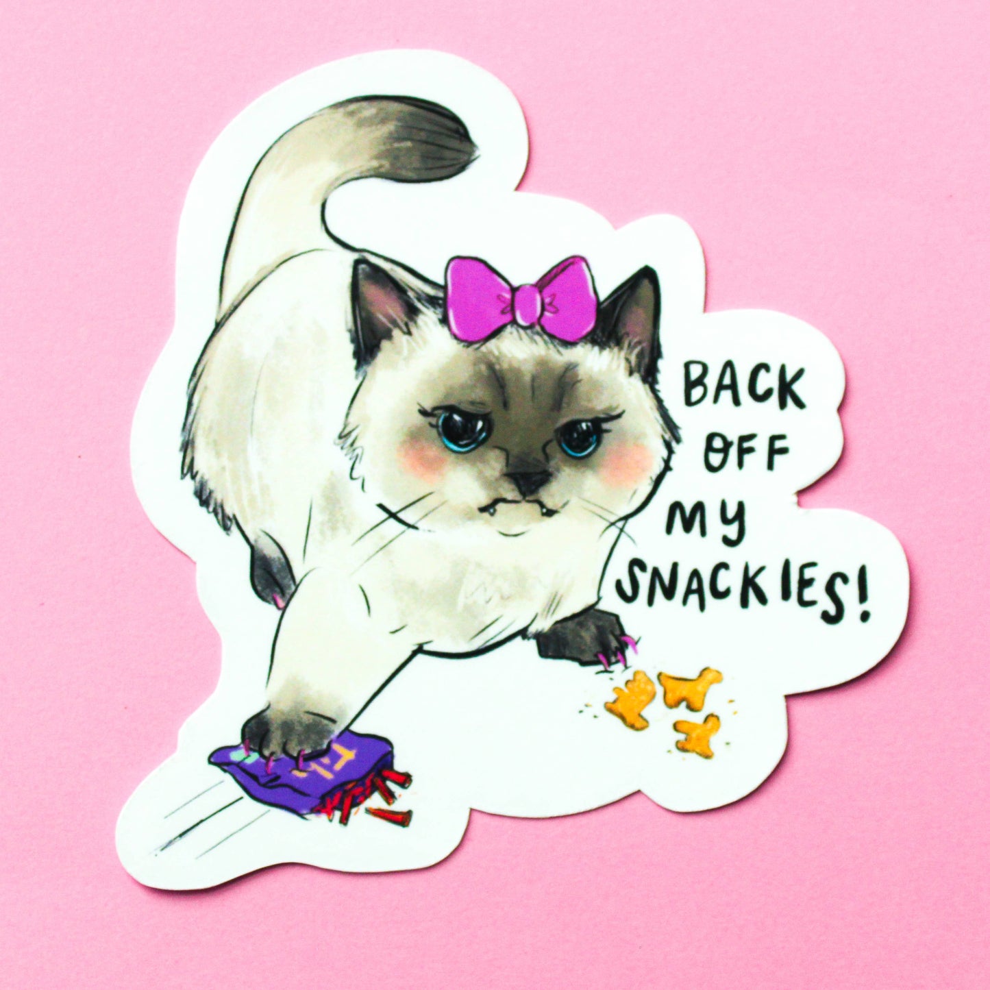 Amy Hartelust Art and Illustration - Hangry Kitty Vinyl Sticker (Back Off My Snackies)