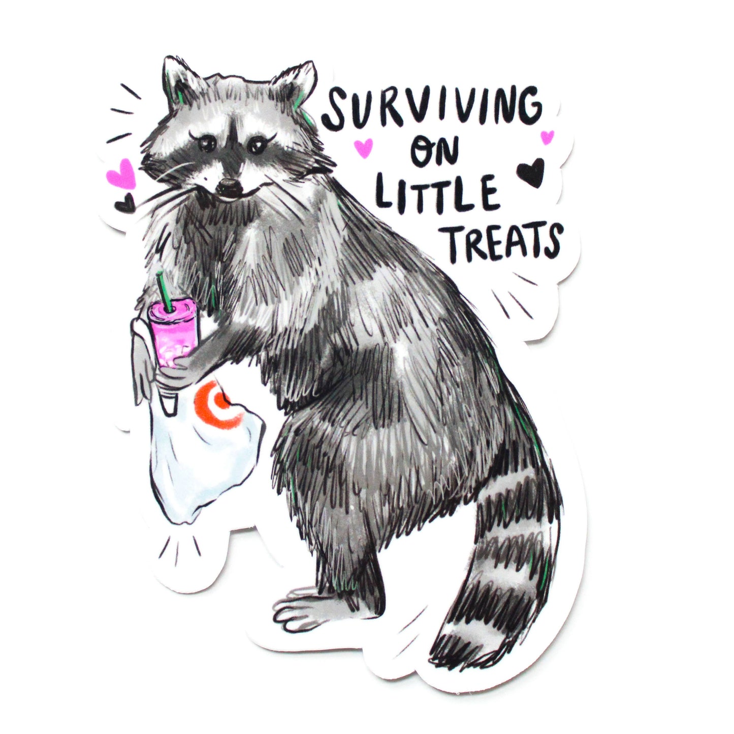 Amy Hartelust Art and Illustration - Little Treat Raccoon Vinyl Sticker (Surviving)