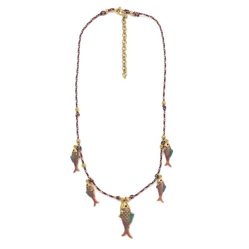 LIZOU - Five Colorful Fish Short Necklace