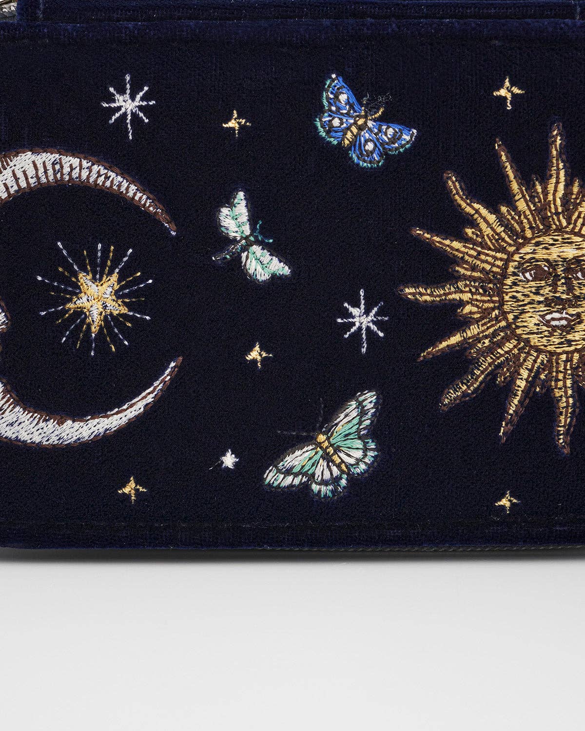Fable England - Night Sky Embroidered Oval Jewelry Box in Navy Velvet