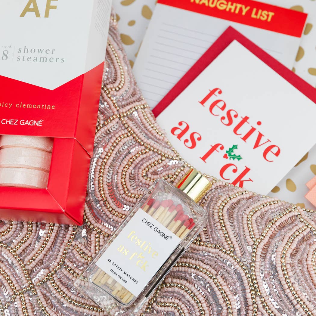 Chez Gagné - Festive As F*ck - Glass Bottle Matches, Christmas Gift, Red