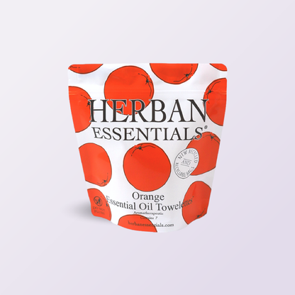 Herban Essentials - Orange Towelettes - 7 Individual Essential Oil Wipes