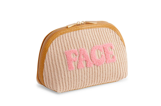 Shiraleah - "FACE" Knit Zip Pouch - Toast