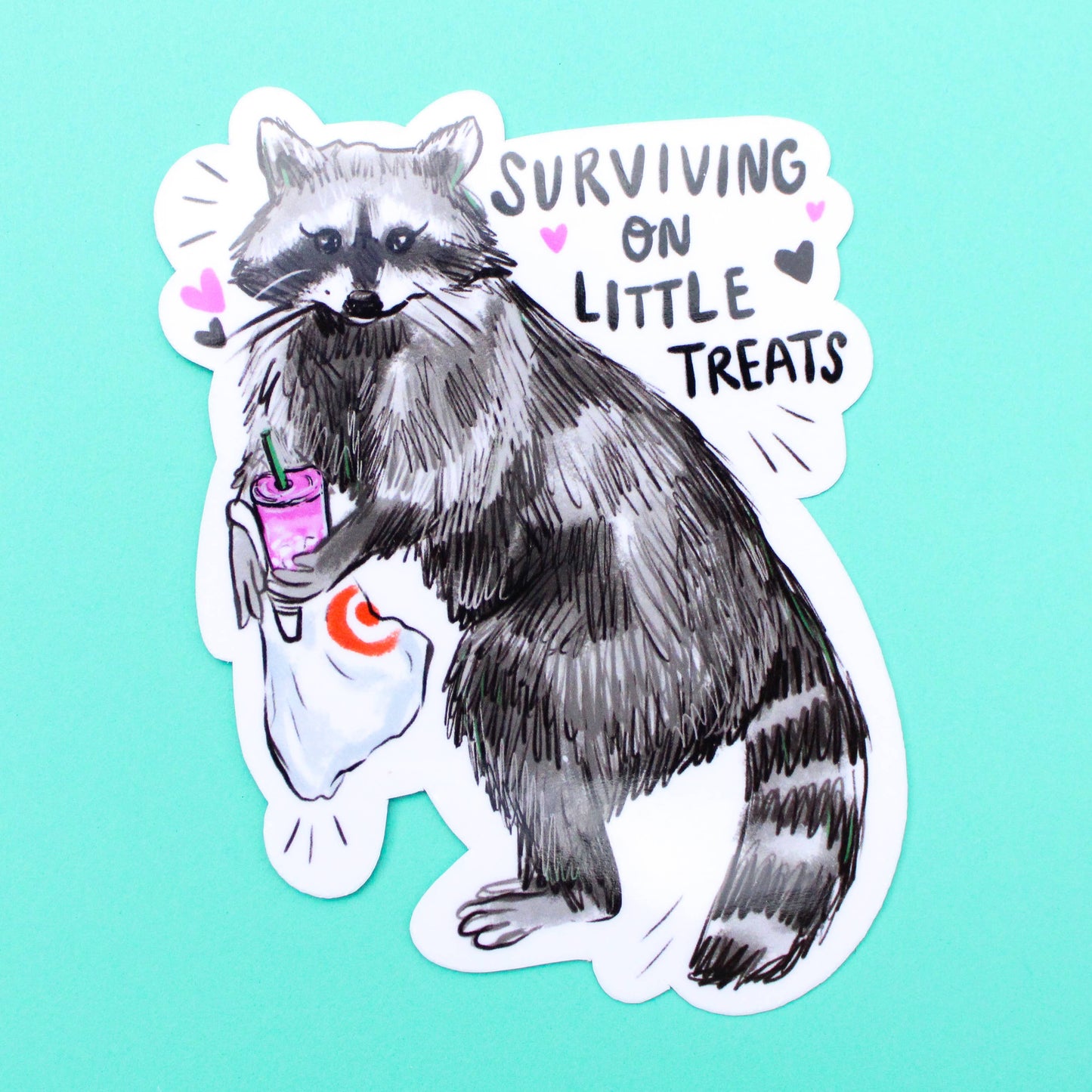 Amy Hartelust Art and Illustration - Little Treat Raccoon Vinyl Sticker (Surviving)