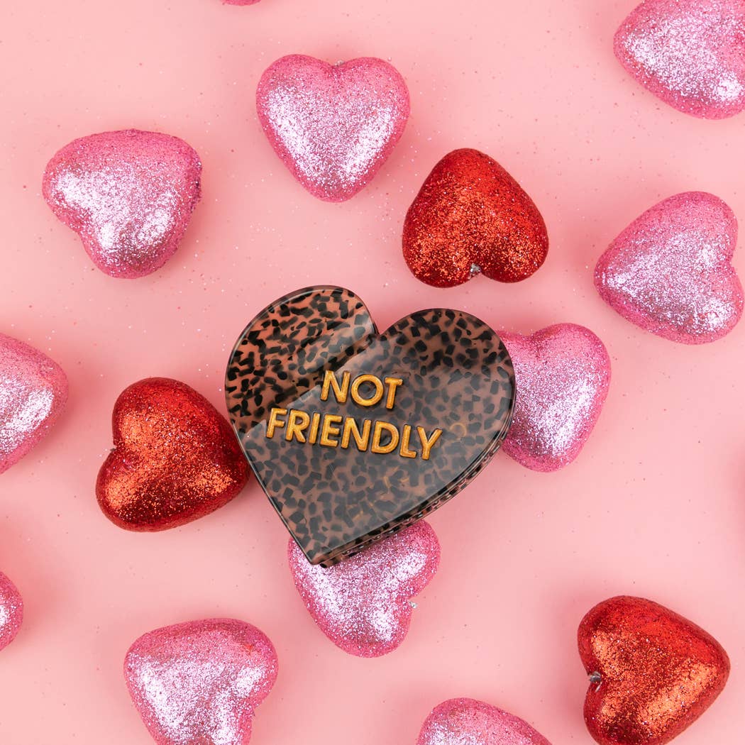 Chez Gagné - Not Friendly - Heart Acetate Hair Claw Clip, Funny Gift