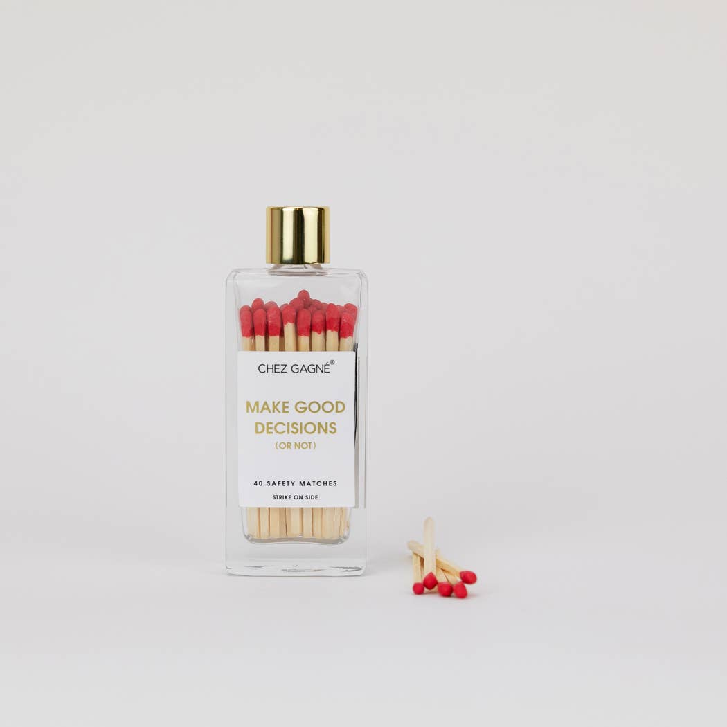 Chez Gagné - Make Good Decisions Matches - Glass Bottle Matchsticks  - Red