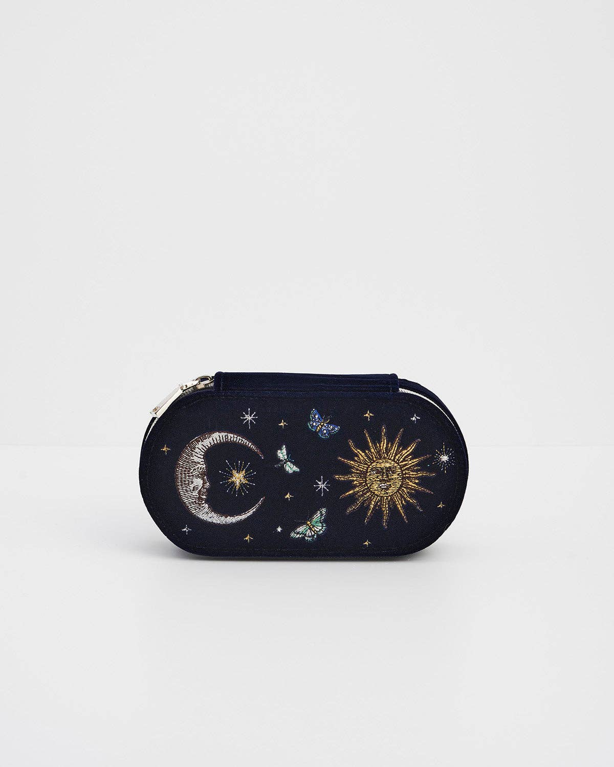 Fable England - Night Sky Embroidered Oval Jewelry Box in Navy Velvet