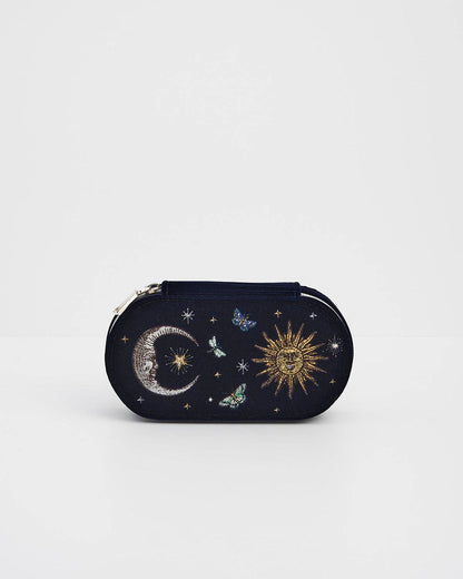 Fable England - Night Sky Embroidered Oval Jewelry Box in Navy Velvet