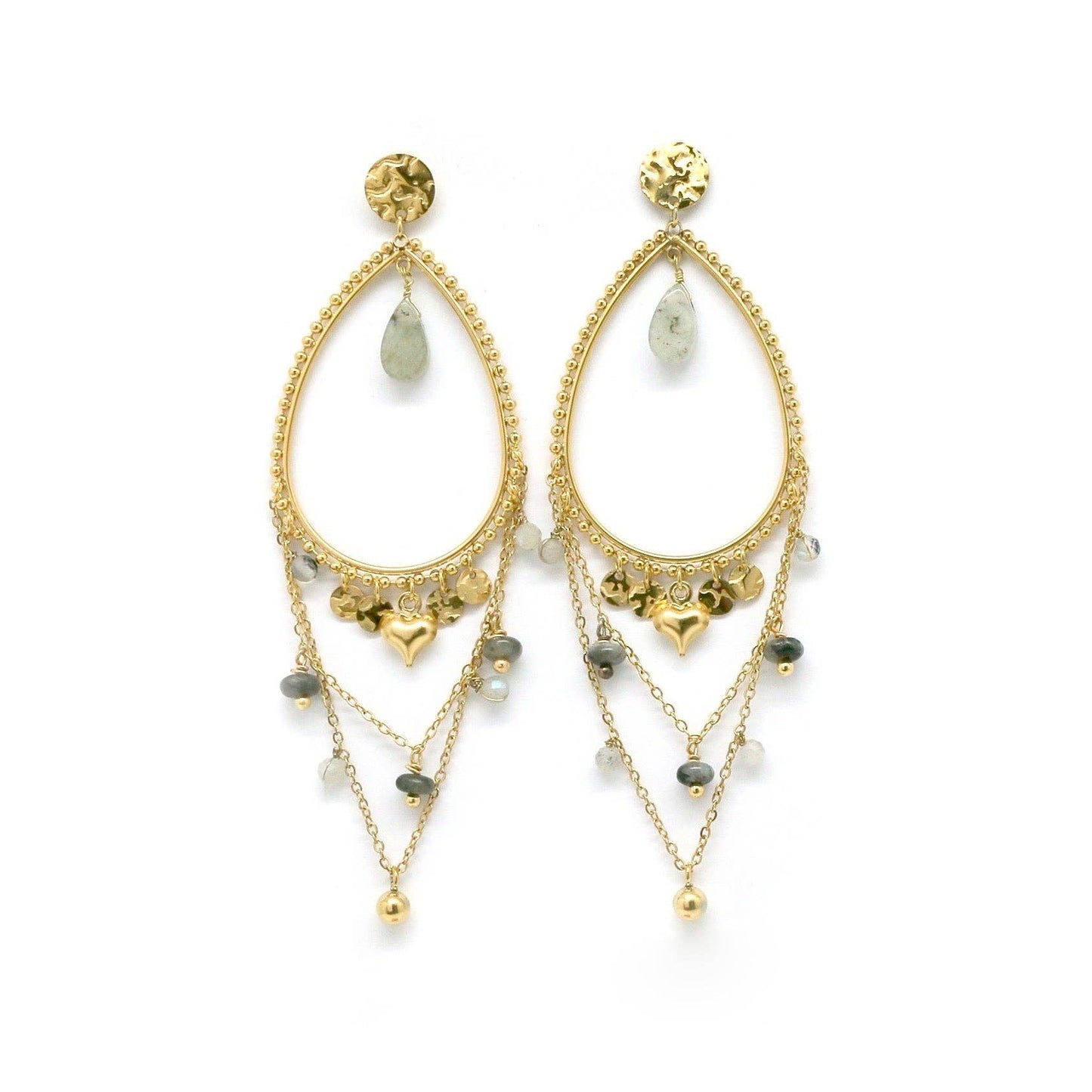 LIZOU - Labradorite Drop Chain Dangle Earrings 24K Gold Plate -French Flair Collection