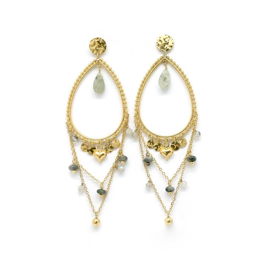 LIZOU - Labradorite Drop Chain Dangle Earrings 24K Gold Plate -French Flair Collection