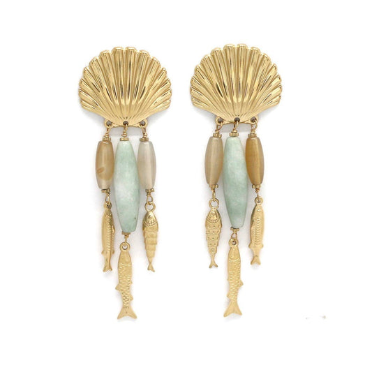 LIZOU - Gold Seashell Fish Dangle Earrings