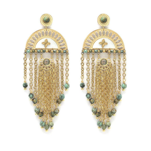 LIZOU - Fan and Fringe African Turquoise Dangle Earrings