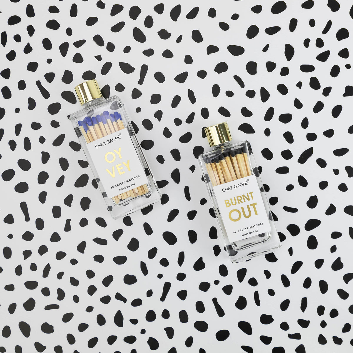 Chez Gagné - Oy Vey - Glass Bottle Safety Matches, Royal Blue, Funny Gift