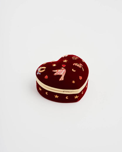 Fable England - Love Scatter Red Velvet Embroidered Jewellery Box