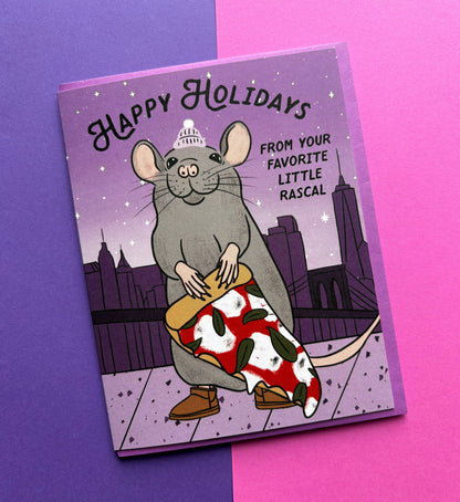 Boss Dotty Paper Co. - Pizza Rat Holiday Card: Clear sleeve