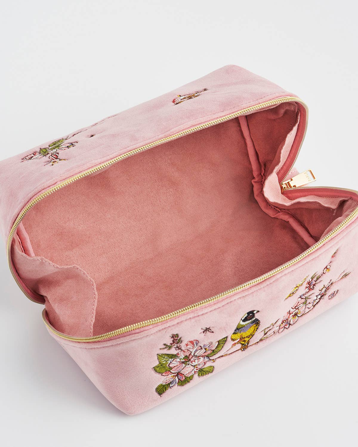 Fable England - Love Scatter Pink Velvet Embroidered Cosmetic Pouch