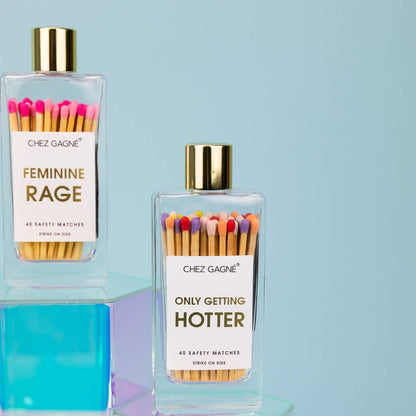 Chez Gagné - Feminine Rage - Glass Bottle Matches, Pink Multi, Funny Gift