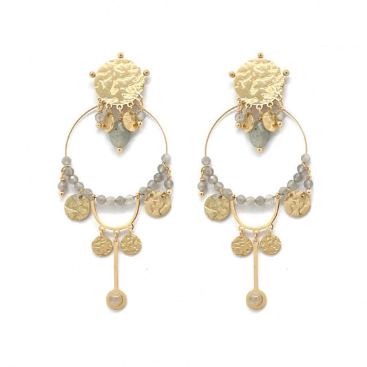 LIZOU - Labradorite 24K Gold Plated  Dangle Earrings -French Flair Collection